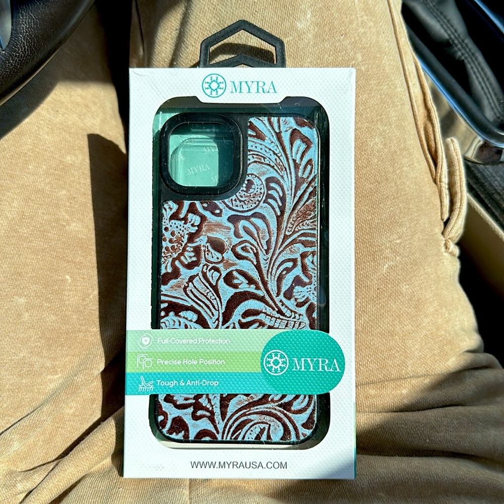Myra Turquoise Embossed iPhone 14 Case